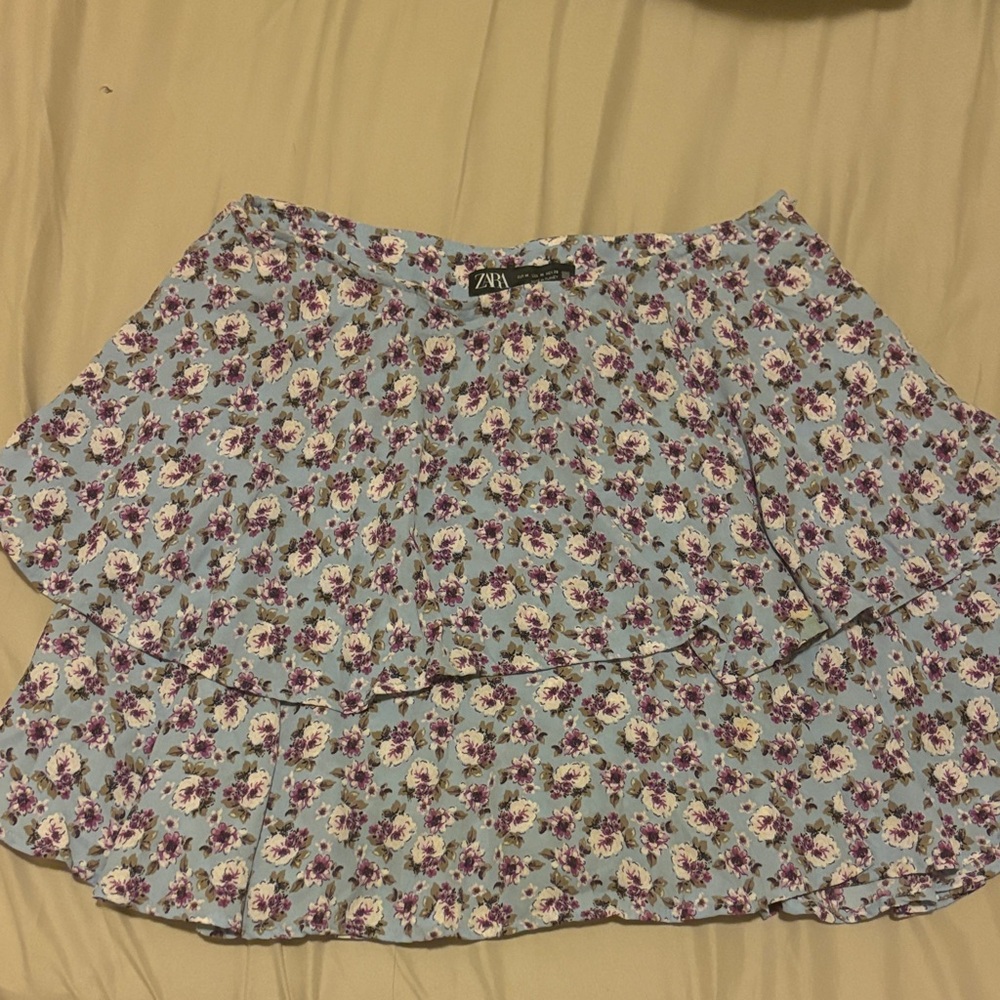 Zara Blue and Purple Floral Skater Skirt